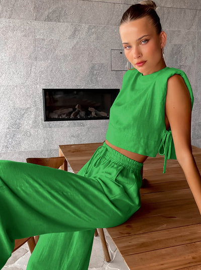 Damen Leinen-Set – Lockerer Schnitt – 2-teiliges Sommer-Outfit