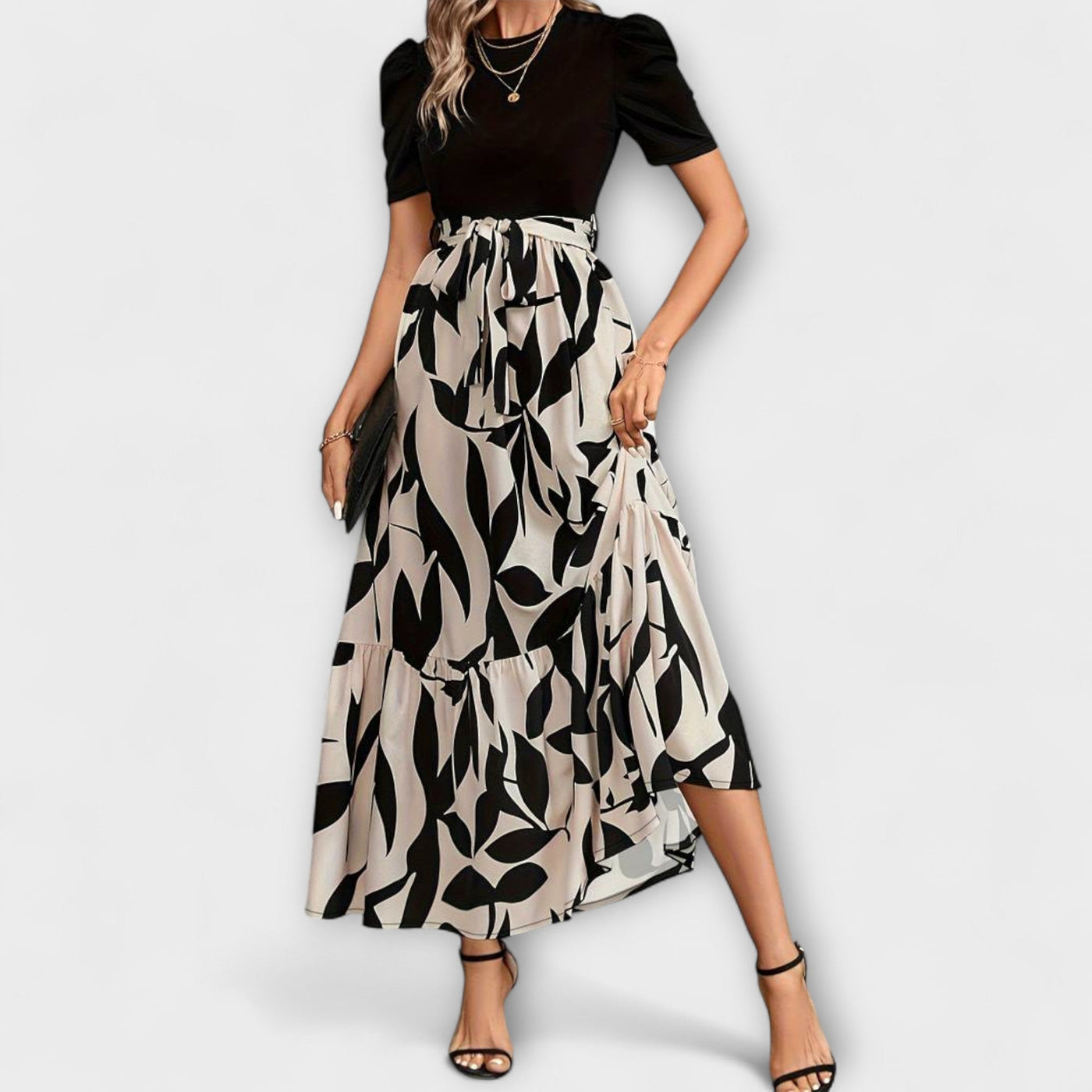 Luna - Floral Printed Summer Dress with Round Neckline