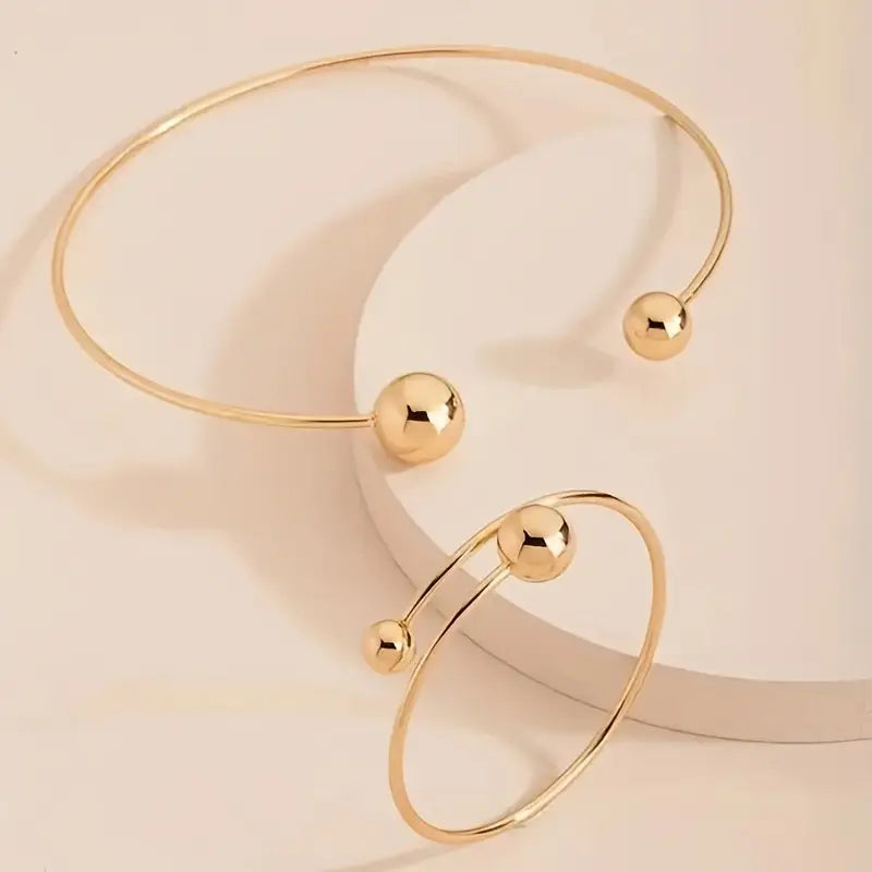 Minimalistischer Glow Halsband- & Armreif-Set | Gold