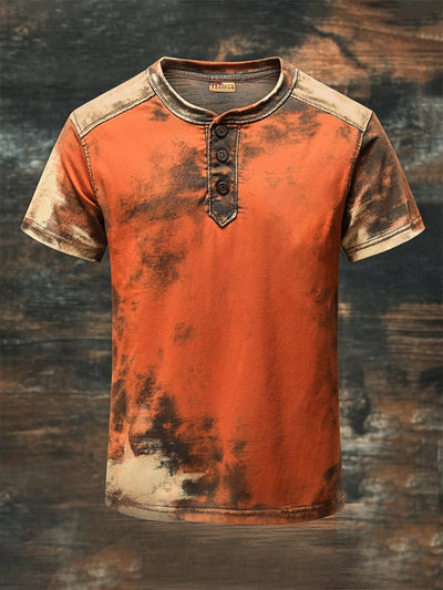 Herren T-Hemdim Vintage Stil Mit Henley Drucken Und Kurzen Ärmeln