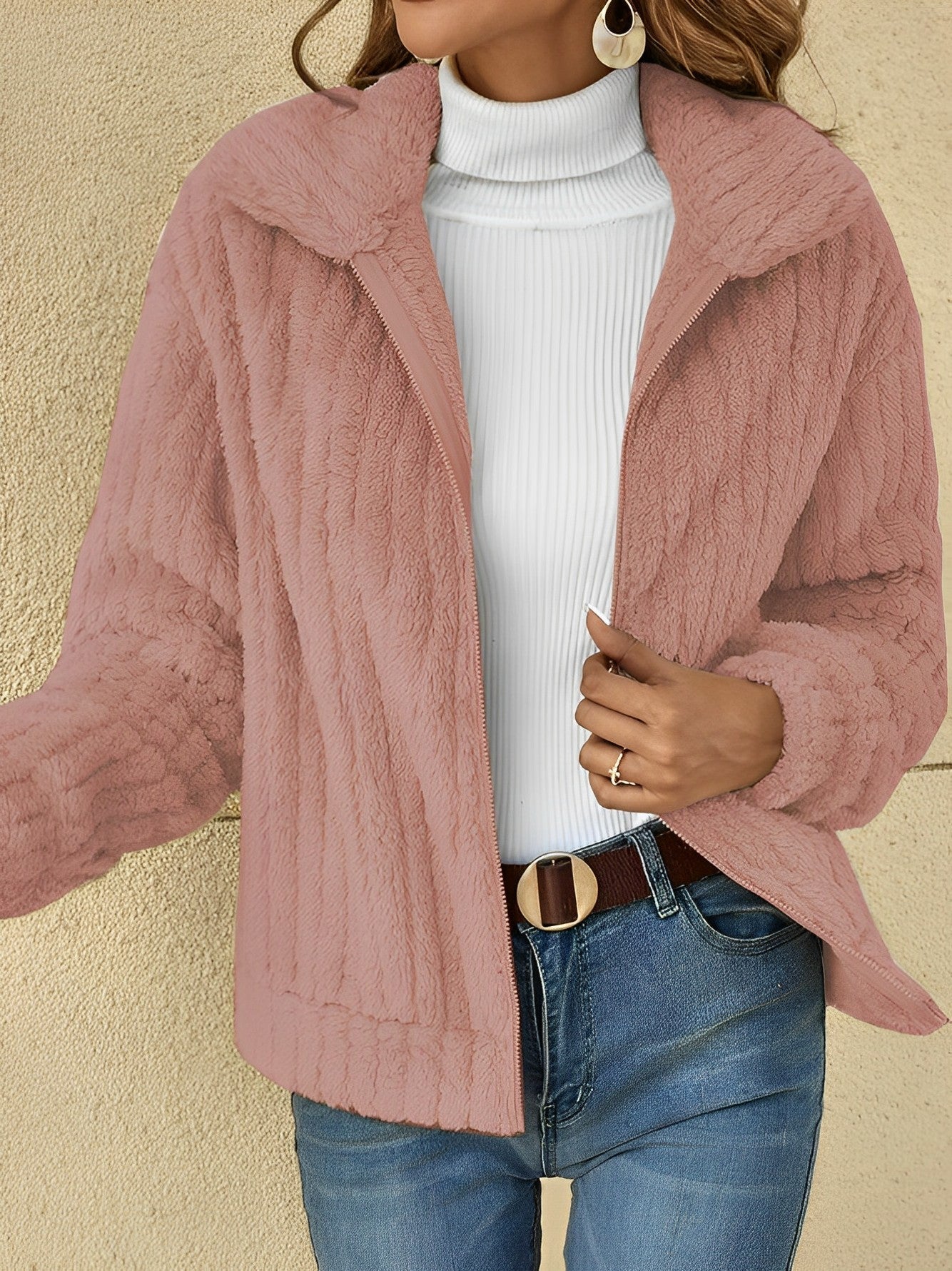 Wiebke | Damen Teddy-Jacke Kurz | Kuschelig, Bequem & Reverskragen