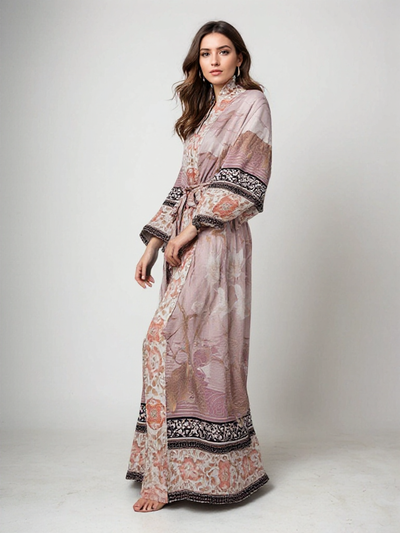 Sahari – Damen Kimono mit floralem Print und Bindegürtel