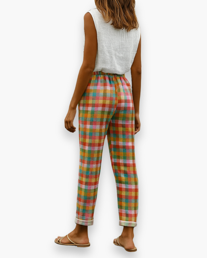 Damen Bequeme Karohose | Vintage Stoffhose