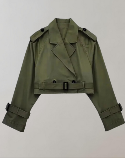 Damen Kurzer Trenchcoat Mit Gürtel Und Langen Ärmeln