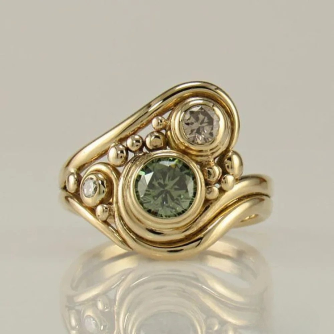Goldgrüner Zirkonia-Ring
