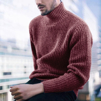 Herren Strickpullover mit hohem Kragen und feinem Rippmuster Heidi-Mode