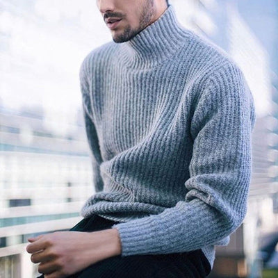 Herren Strickpullover mit hohem Kragen und feinem Rippmuster Heidi-Mode