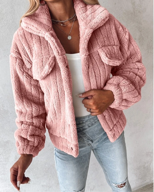 Wanda | Damen Teddy-Jacke Kurz | Kuschelig, Stylisch & Reverskragen