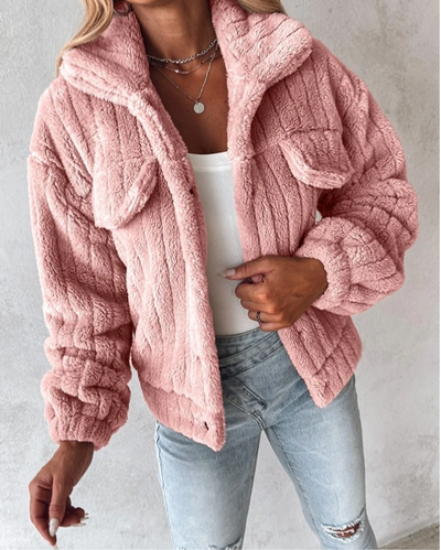 Wanda | Damen Teddy-Jacke Kurz | Kuschelig, Stylisch & Reverskragen