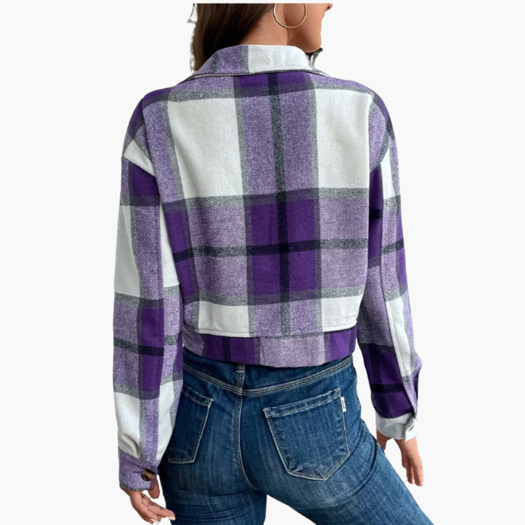 Damen Karierte Jacke mit Knopfverschluss