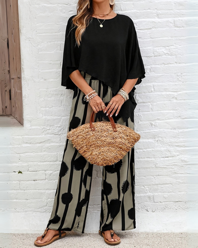 Damen Asymmetrisches Freizeit Zweiteiler Set | Weite Hose