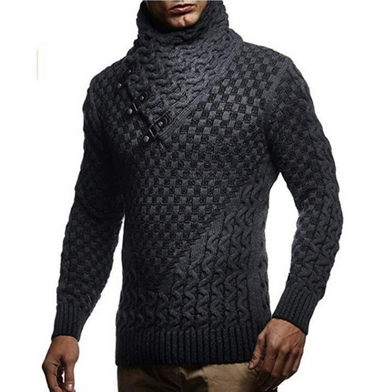 Herren Strickpullover mit modernem Zopfmuster und hochgeschlossenem Kragen Heidi-Mode