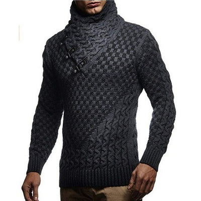 Herren Strickpullover mit modernem Zopfmuster und hochgeschlossenem Kragen Heidi-Mode