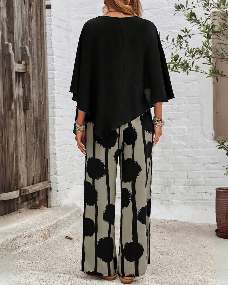 Damen Asymmetrisches Freizeit Zweiteiler Set | Weite Hose