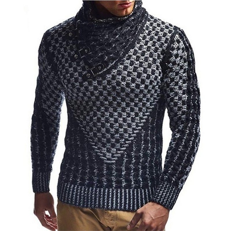 Herren Strickpullover mit modernem Zopfmuster und hochgeschlossenem Kragen Heidi-Mode