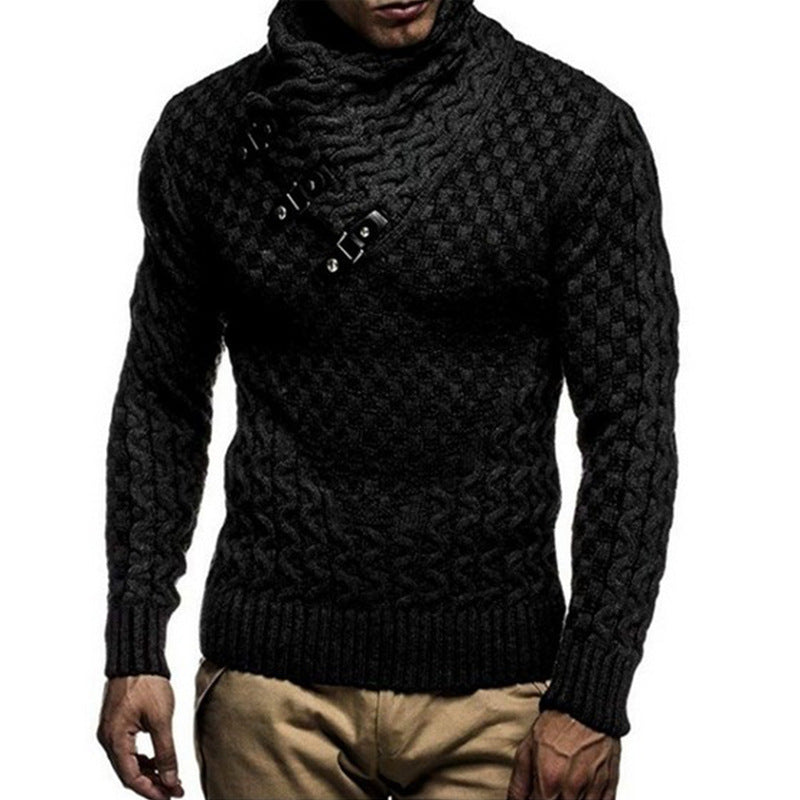 Herren Strickpullover mit modernem Zopfmuster und hochgeschlossenem Kragen Heidi-Mode