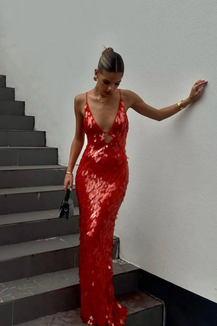 Damen Maxikleid Mit Pailletten Und V Ausschnitt Für Hochzeitsgäste