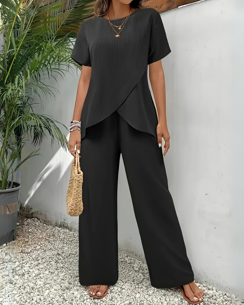 Damen Asymmetrisches Zweiteiler Set | Weite Hose