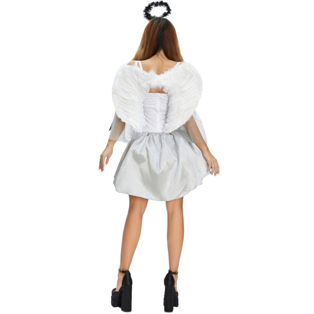 Damen Halloween Kleid mit Schnürung | Mini mit Flügeln