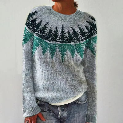 Odette | Damen Grobstrickpullover mit Norweger Muster & Rundhalsausschnitt
