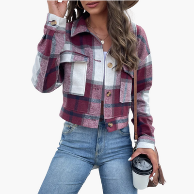 Damen Karierte Jacke mit Knopfverschluss