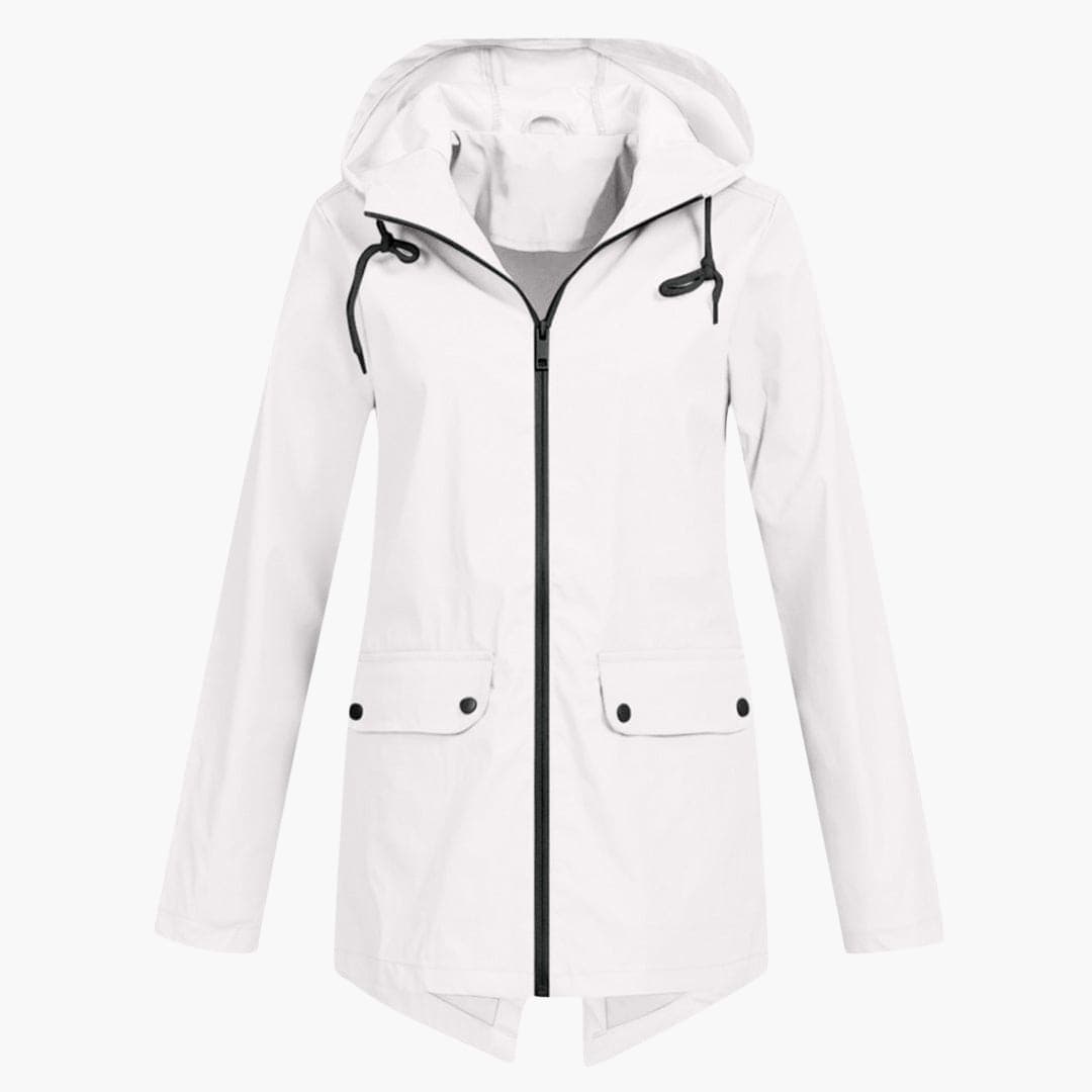 Damen regenmantel mit verstellbarer Kapuze und Reißverschluss