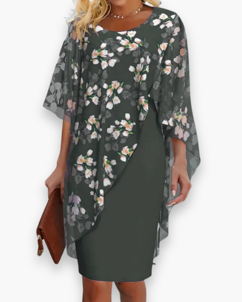 Damen Elegantes Blumenkleid | Midi Hochzeitsgast Kleid