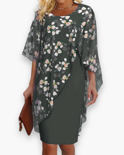 Damen Elegantes Blumenkleid | Midi Hochzeitsgast Kleid