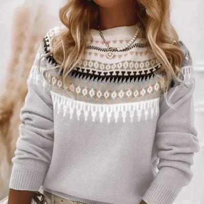 Odette | Damen Grobstrickpullover mit Norweger Muster & Rundhalsausschnitt