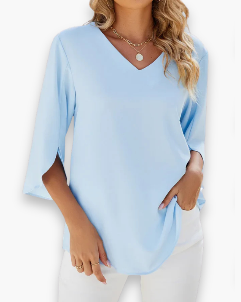 Damen Elegante V-Ausschnitt Bluse | Relaxed Fit für Festliche Anlässe