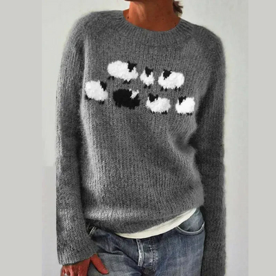 Odette | Damen Grobstrickpullover mit Norweger Muster & Rundhalsausschnitt