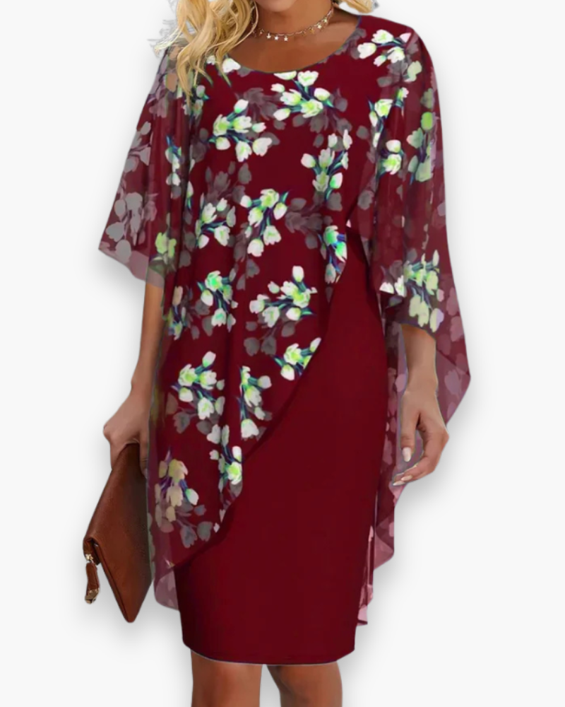 Damen Elegantes Blumenkleid | Midi Hochzeitsgast Kleid