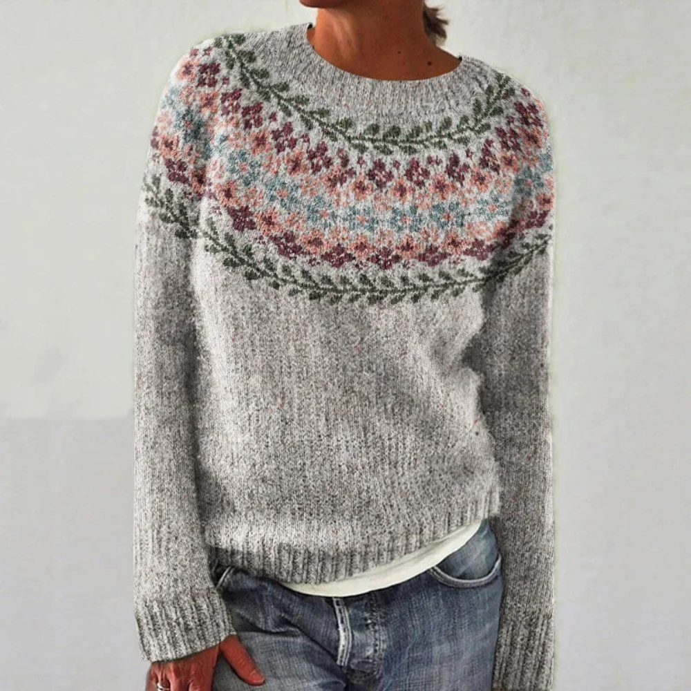 Odette | Damen Grobstrickpullover mit Norweger Muster & Rundhalsausschnitt