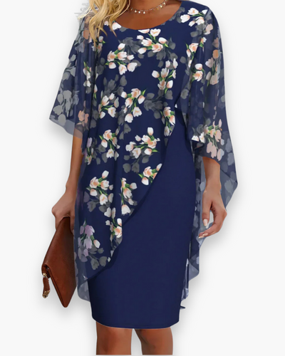 Damen Elegantes Blumenkleid | Midi Hochzeitsgast Kleid