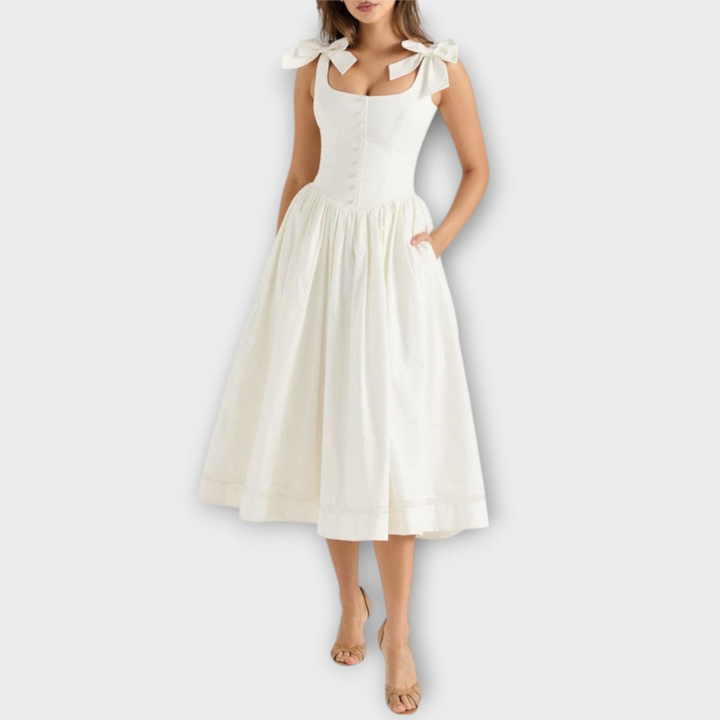 Lotta - Weißes Midi-Kleid mit Schleifendetail