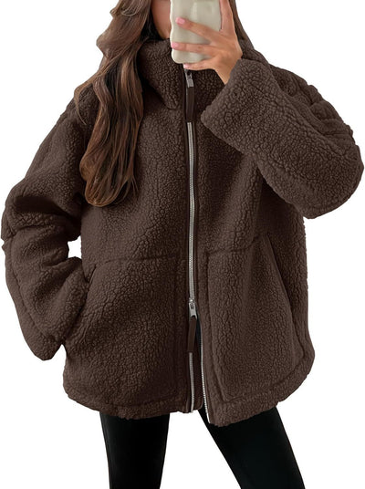 Damen Teddyjacke Mit Reißverschluss Für Winter Und Herbst