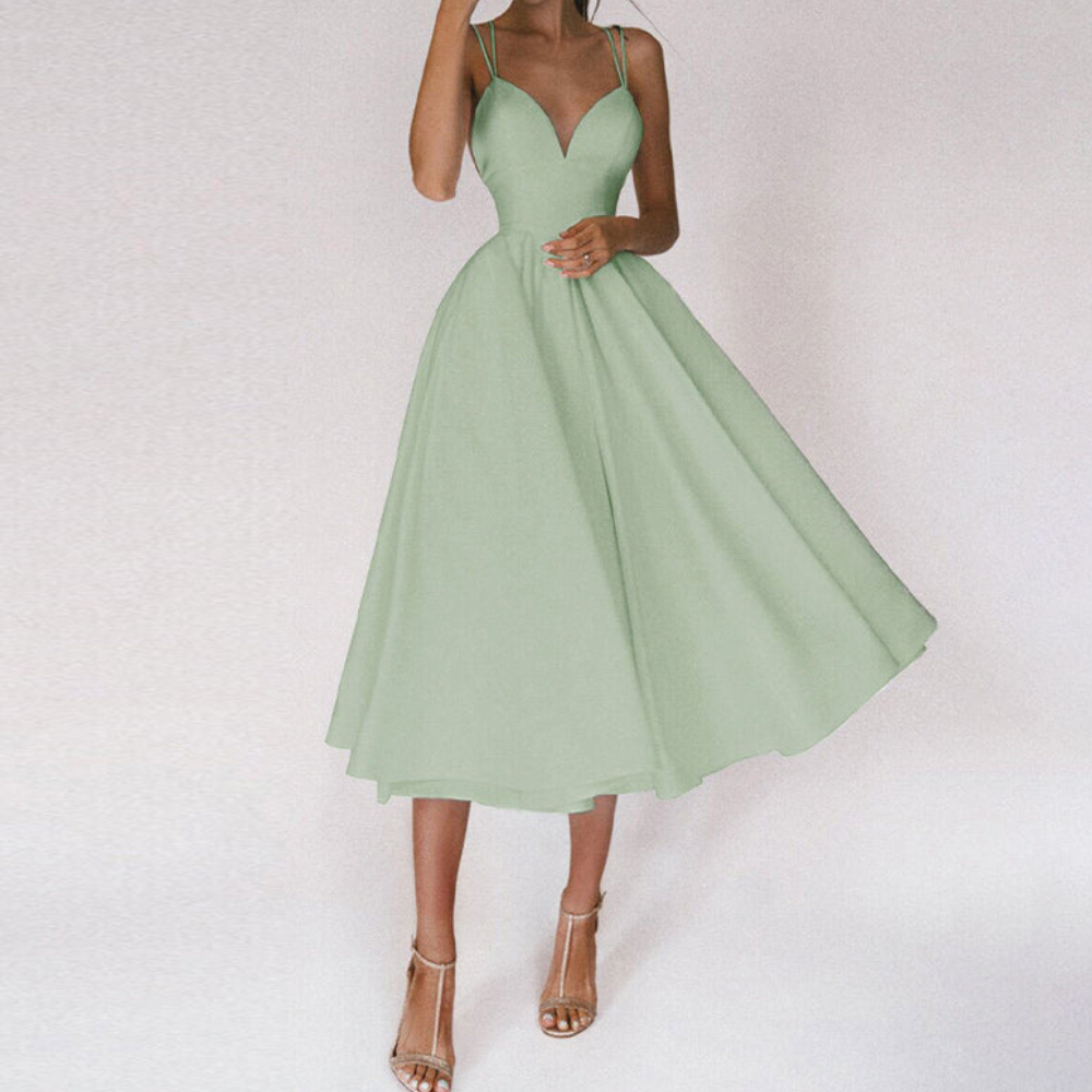 Damen Elegant Abendkleid | Cocktailkleid mit Spaghettiträgern und Herz-Ausschnitt