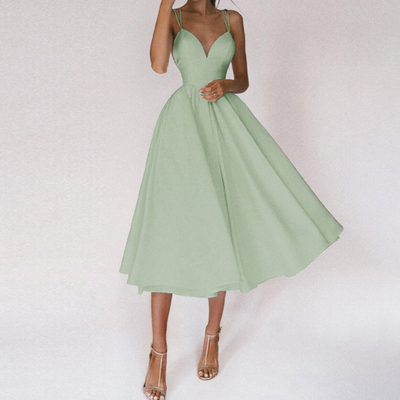 Damen Elegant Abendkleid | Cocktailkleid mit Spaghettiträgern und Herz-Ausschnitt