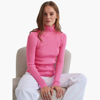 Damen Turtleneck Pullover mit gerippten Bündchen und Saum