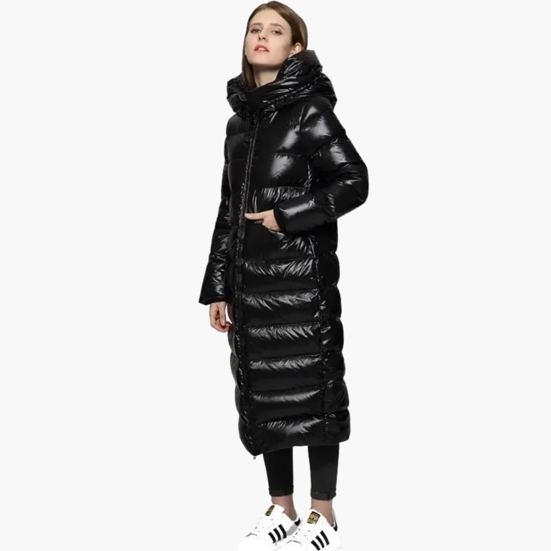 Damen Daunenjacke mit Kapuze und Reißverschluss in voller Länge