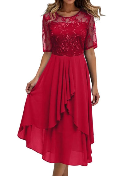 Damen Plissee Rundhalsausschnitt Kleid | Midi