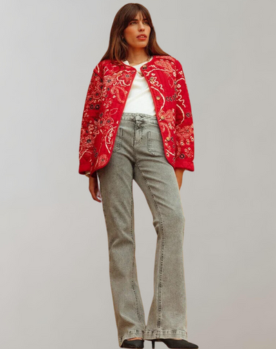 Damen Steppjacke Mit Langen Schlagärmeln Und Patchwork-Muster