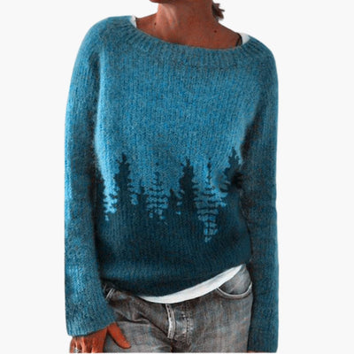 Damen pullover mit Rundhalsausschnitt und Baum-Muster