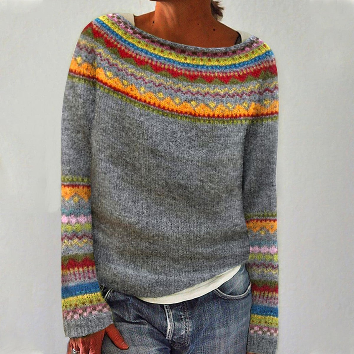 Lexi - Retro Nordisches Muster Herbstpullover