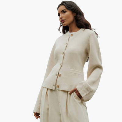 Damen Strickjacke mit Knöpfen und Rundhalsausschnitt