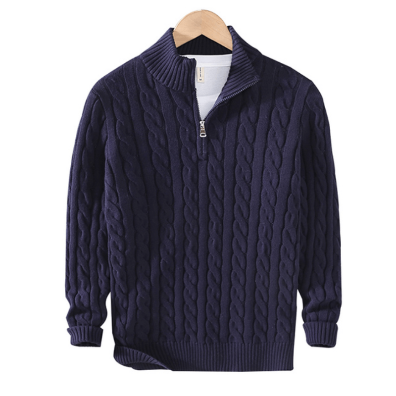 Wesley | Herren Strickpullover mit Zipper | Kabelstrick Textur in Solider Farbe