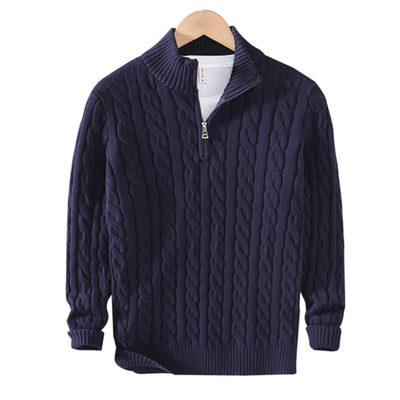 Wesley | Herren Strickpullover mit Zipper | Kabelstrick Textur in Solider Farbe