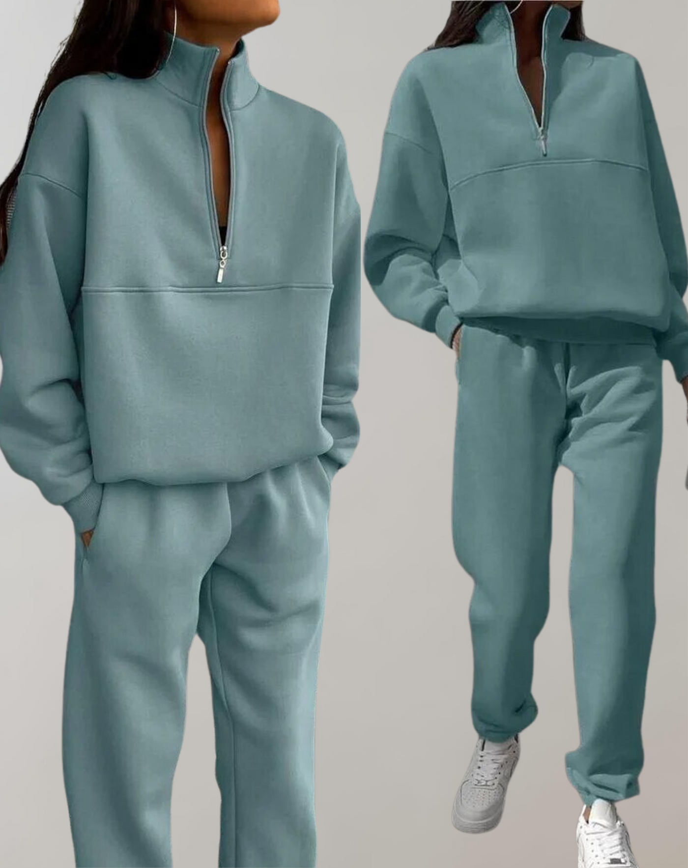 Damen Zweiteiliges Fleece Trainingsset Mit Stehkragen