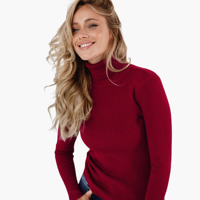 Damen Turtleneck Pullover mit gerippten Bündchen und Saum