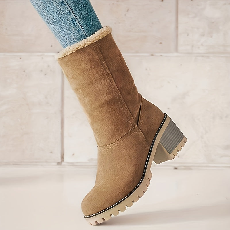 Roberta | Damen Winterschuhe Slip-On Stiefel mit Blockabsatz & Warmem Innenfutter
